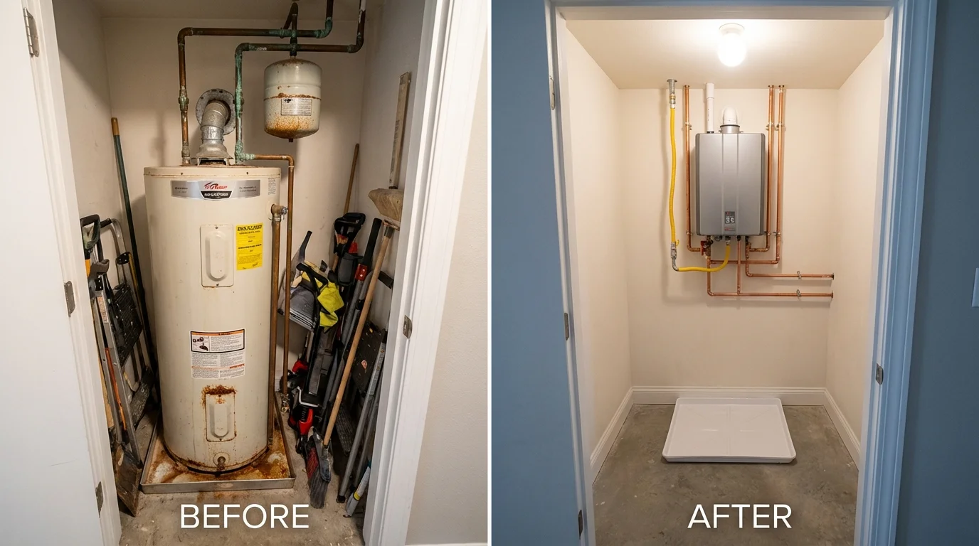 Tank water heater versus wall-mounted tankless unit comparison for Barling, AR homeowners