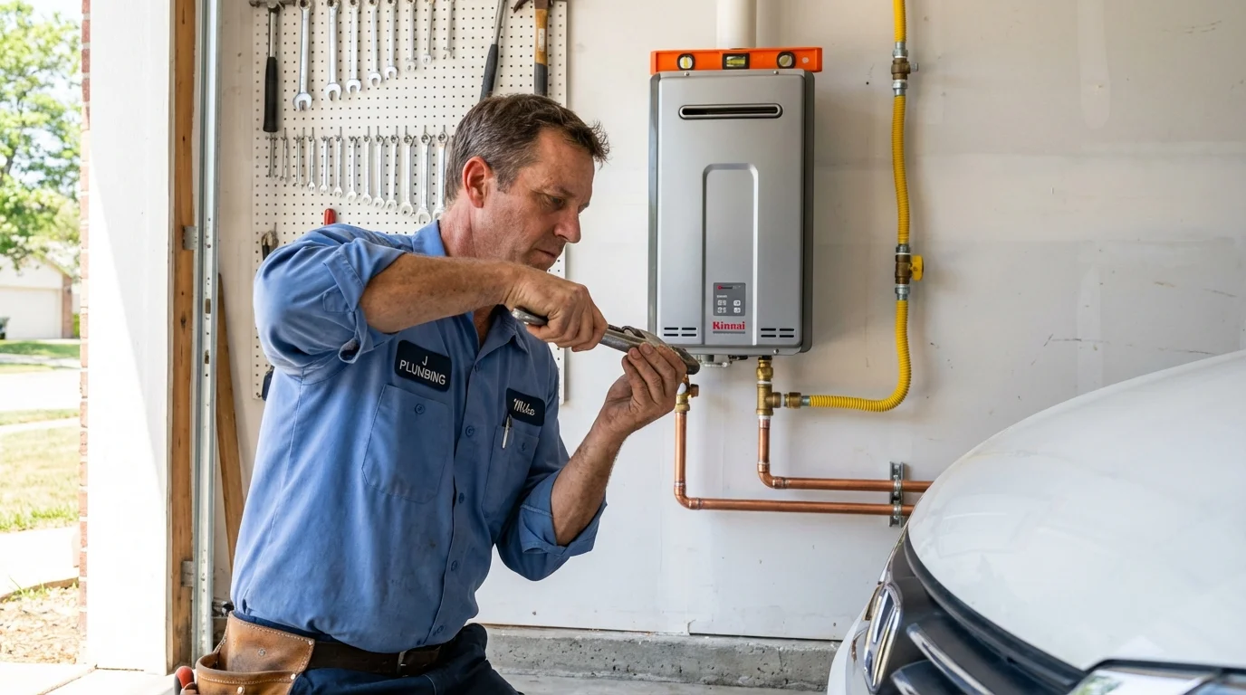 Tankless water heater installation by a Johns Plumbing LLC plumber in Barling