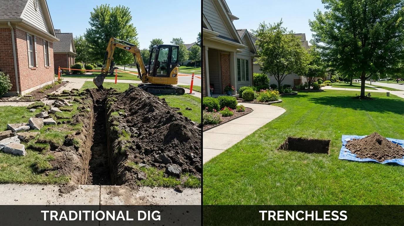 Trenchless sewer repair with minimal yard damage versus traditional excavation in Barling, AR
